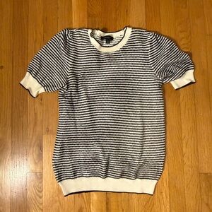 Ann Taylor Black and White Striped Short-Sleeve Crewneck Sweater